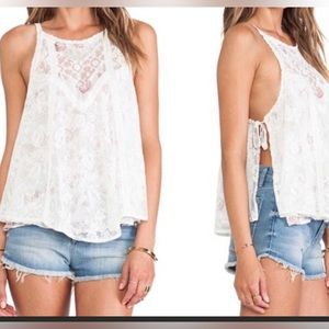 Free People Floral Lace High Tide Cropped Side Tie Tank Top size Small